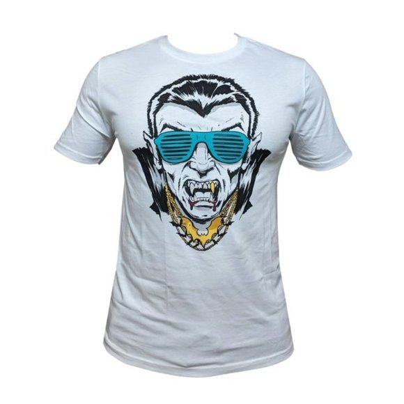 Men's Dracula Graphic Print Athletic Fit T-shirt White Top - Picture 1 of 4